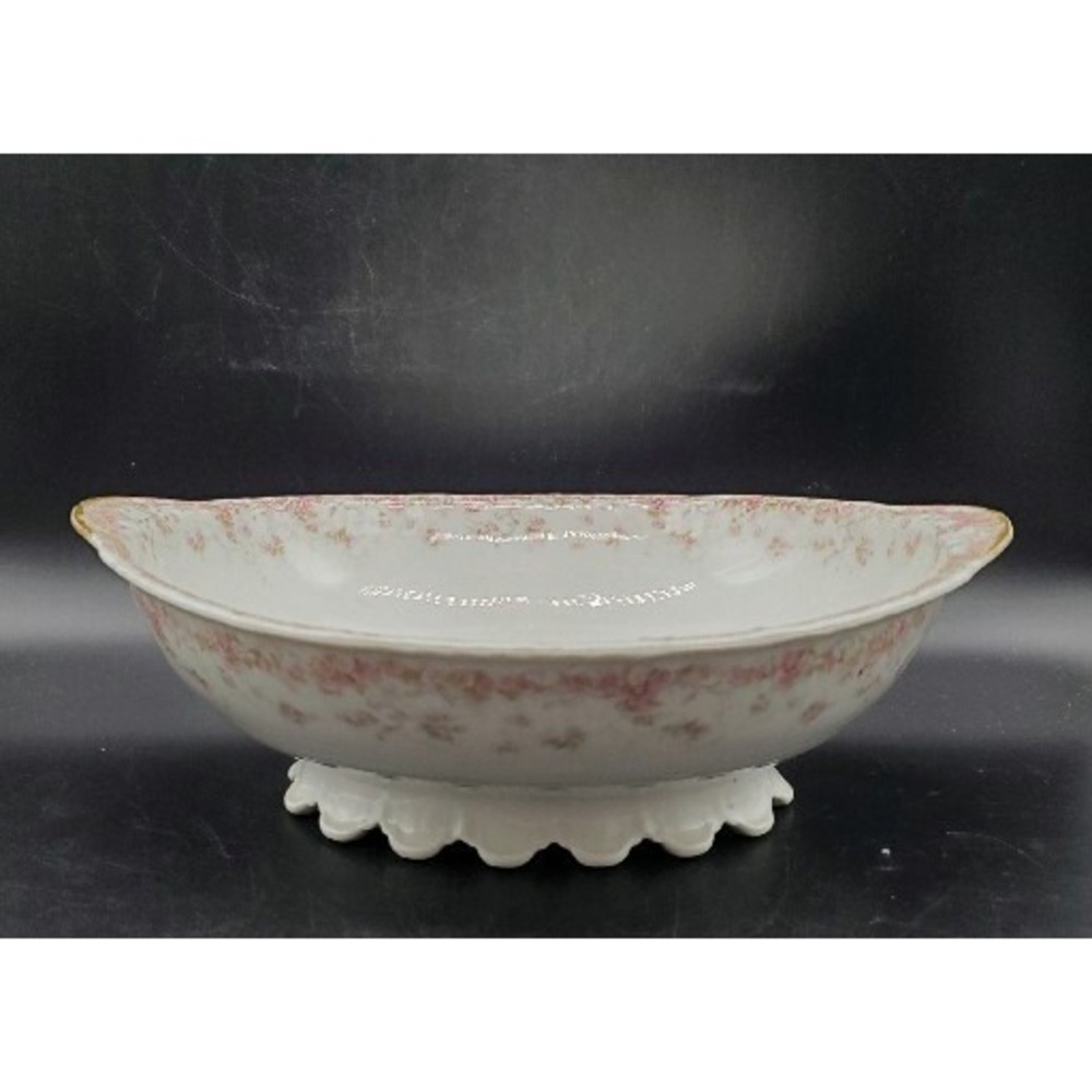 Vintage Haviland Limoges Porcelain Oval Vegetable Serving Bowl Footed Pink Rose